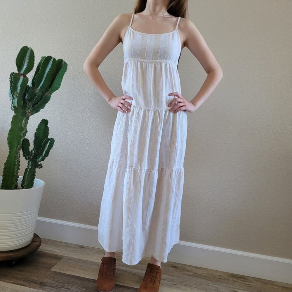 NEW Anthropologie Cloth & Stone Linen Sundress Maxi Tan Striped Women Size Small